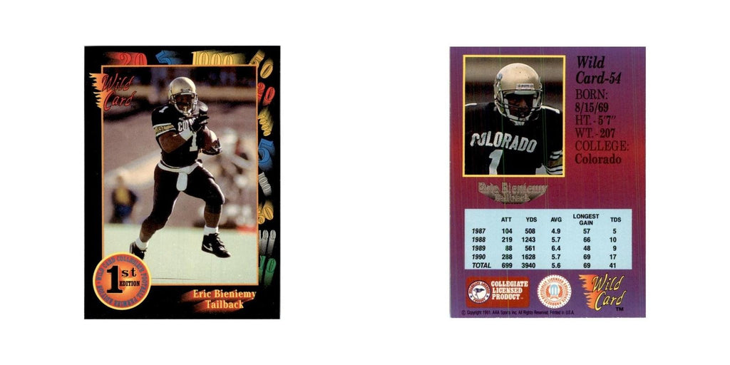 1991 Wild Card Eric Bieniemy Football Cards #54