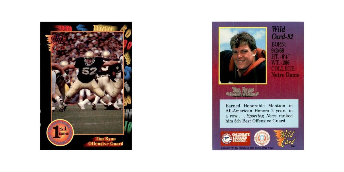 1991 Wild Card Tim Ryan Football Cards #92