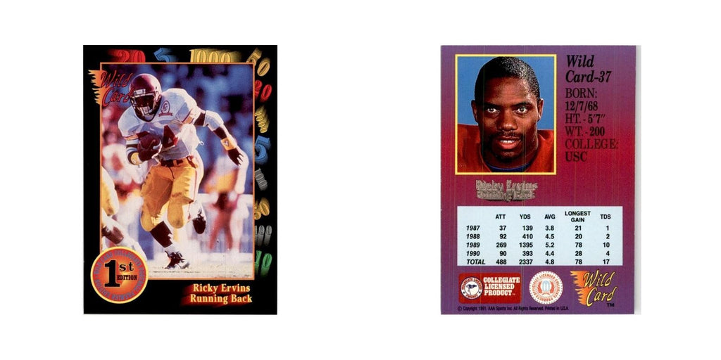 1991 Wild Card Ricky Ervins Football Cards #37