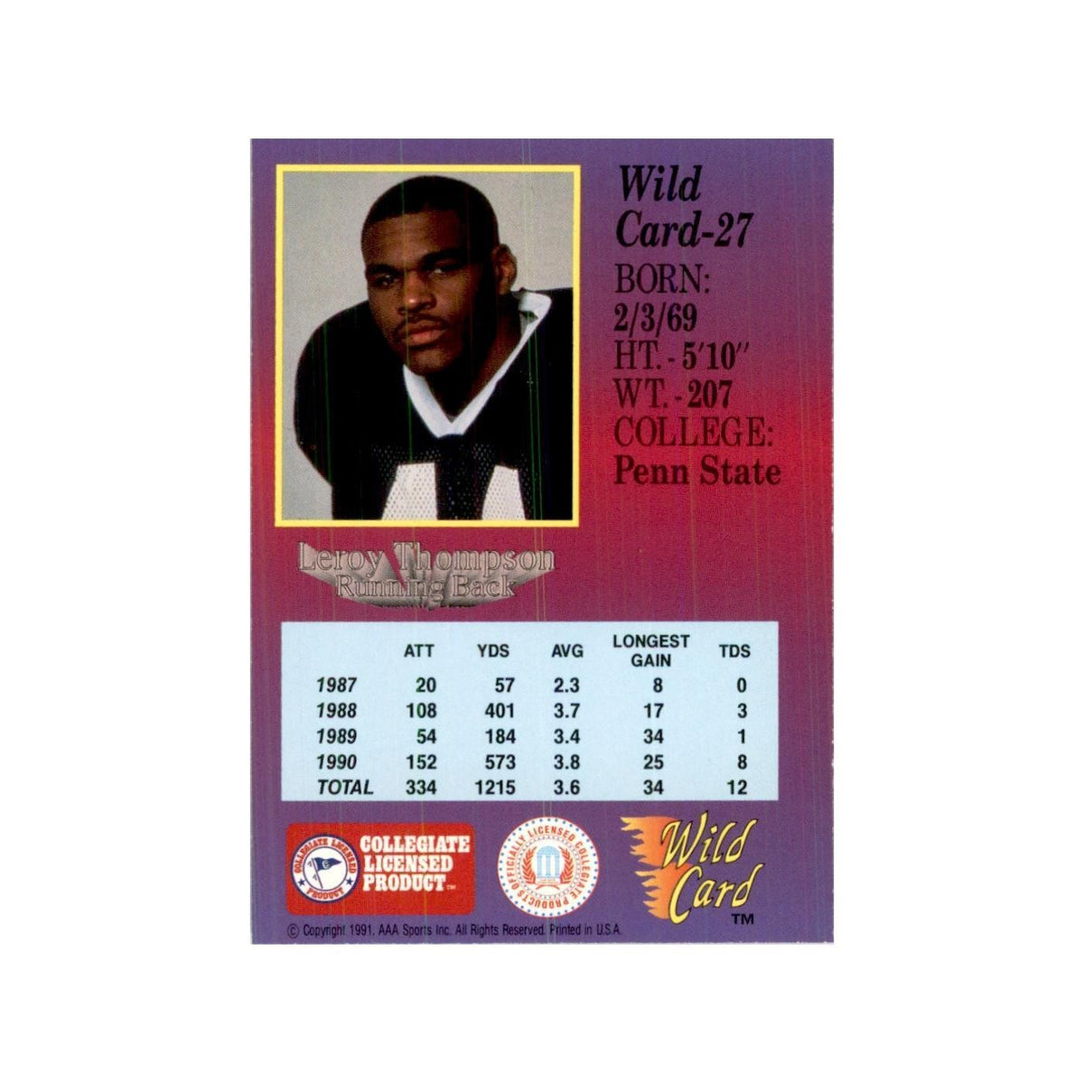 1991 Wild Card Leroy Thompson Football Cards #27