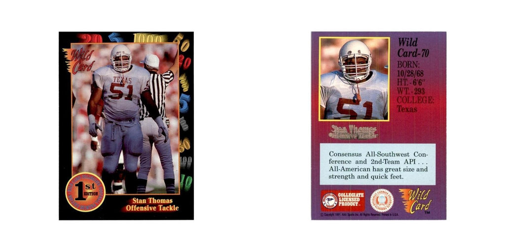 1991 Wild Card Stan Thomas Football Cards #70