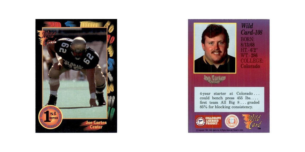 1991 Wild Card Joe Garten Football Cards #108