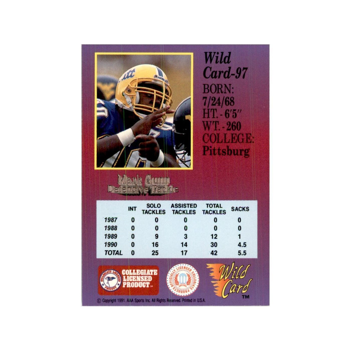 1991 Wild Card Mark Gunn Football Cards #97