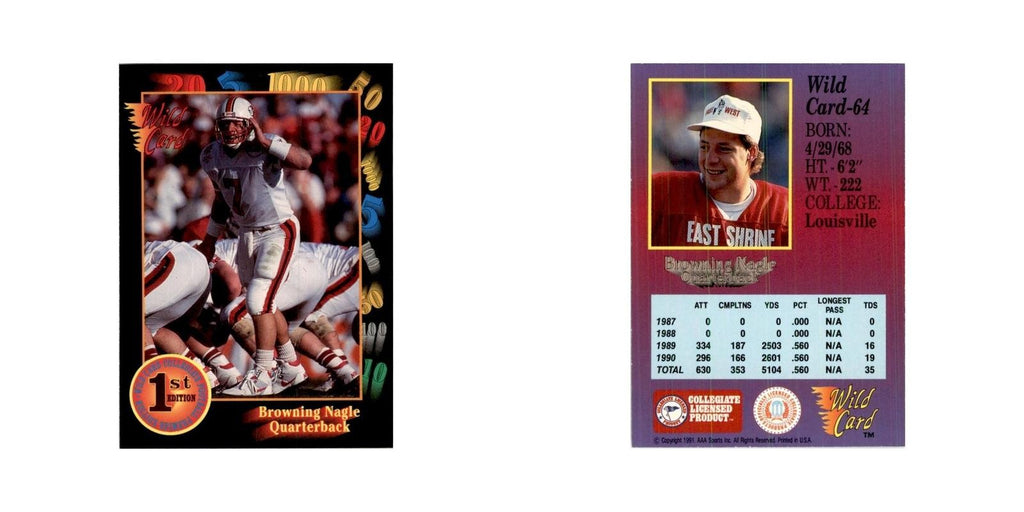 1991 Wild Card Browning Nagle Football Cards #64
