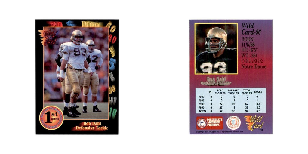 1991 Wild Card Bob Dahl Football Cards #96