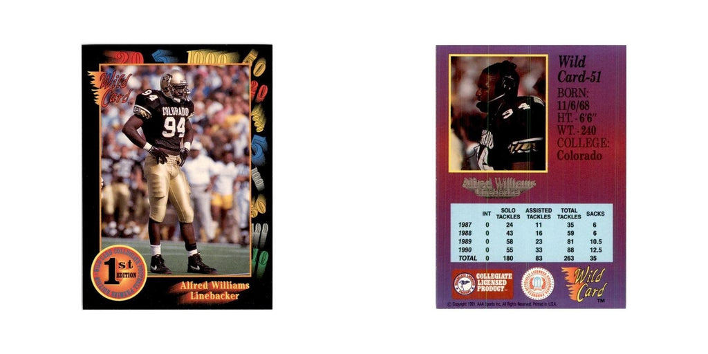 1991 Wild Card Alfred Williams Football Cards #51