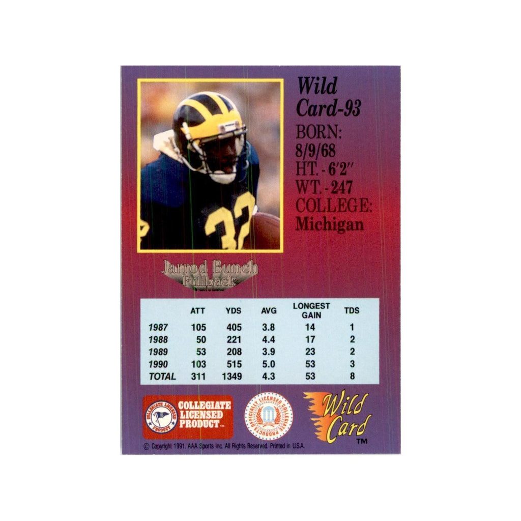 1991 Wild Card Jarrod Bunch Football Cards #93