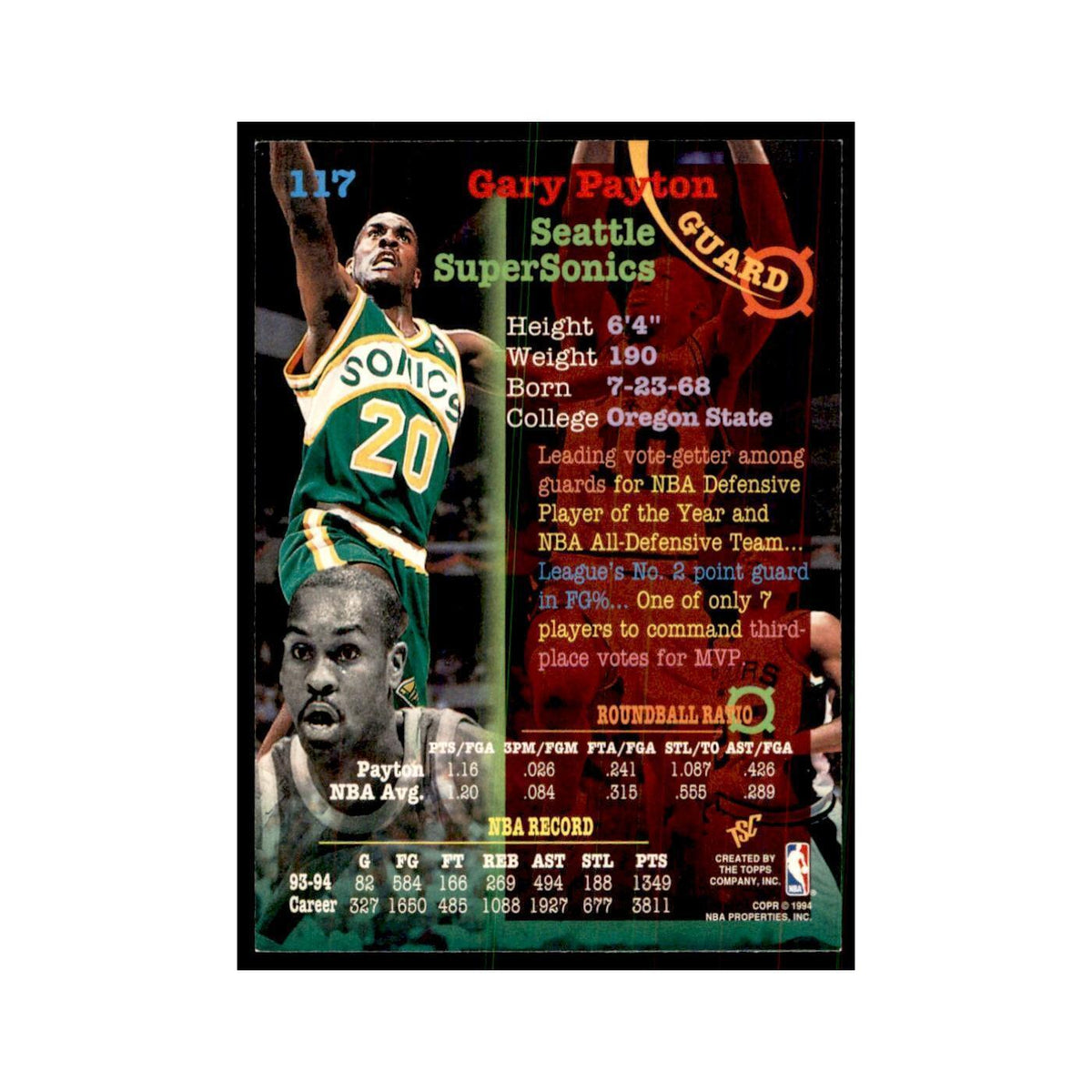 1994 Stadium Club Gary Payton Basketball Cards #117