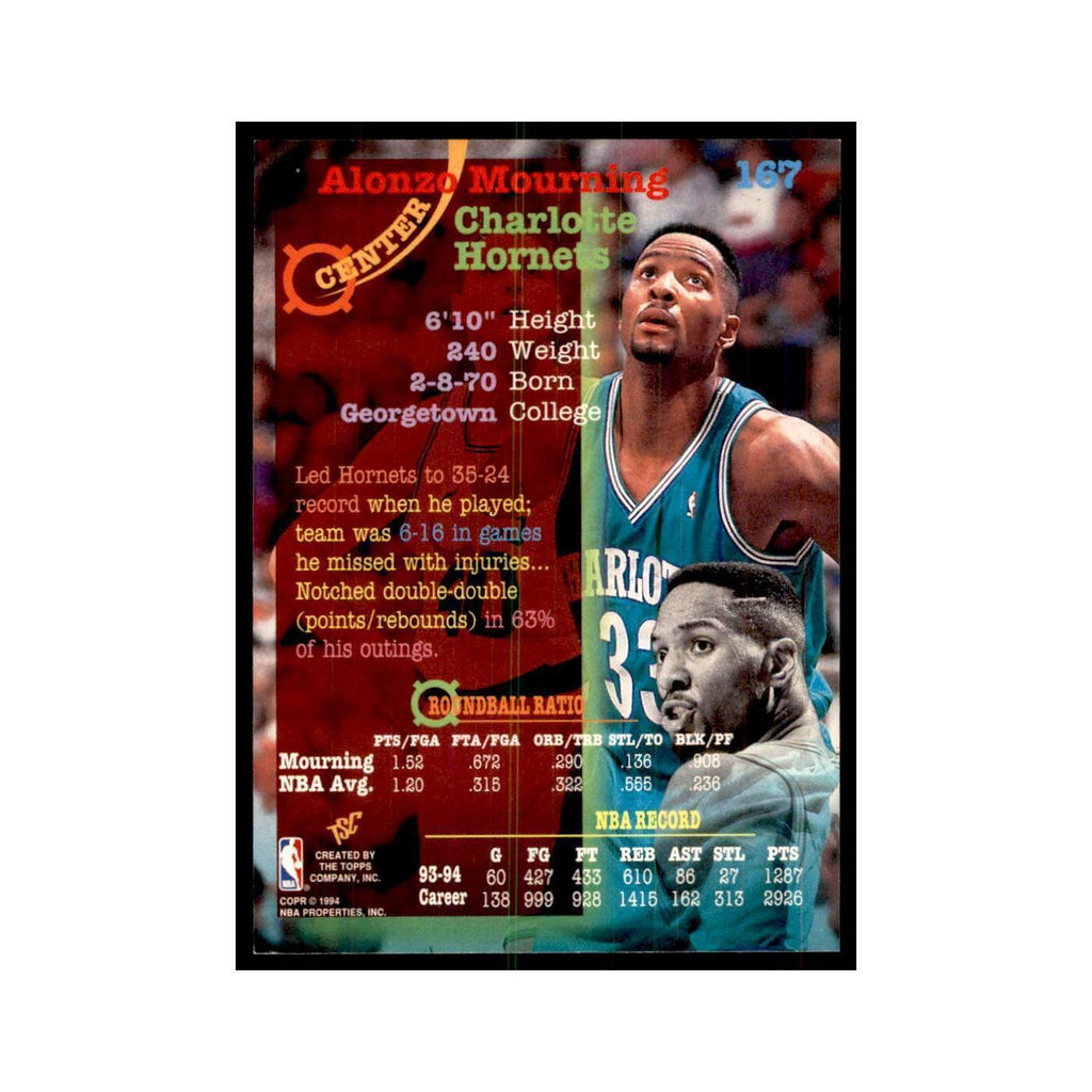 1994 Stadium Club Alonzo Mourning Basketball Cards #167