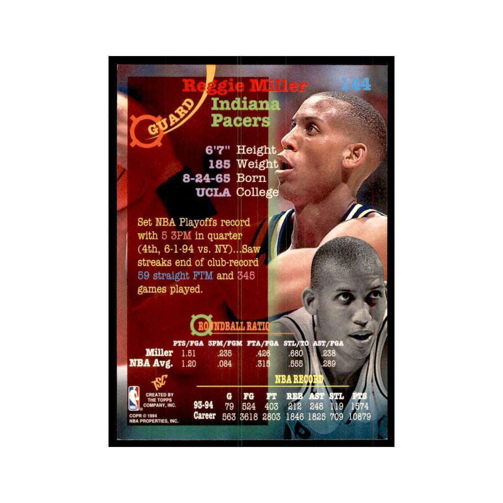 1994 Stadium Club Reggie Miller Basketball Cards #144