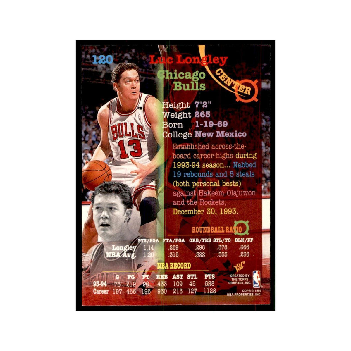 1994 Stadium Club Luc Longley Basketball Cards #120