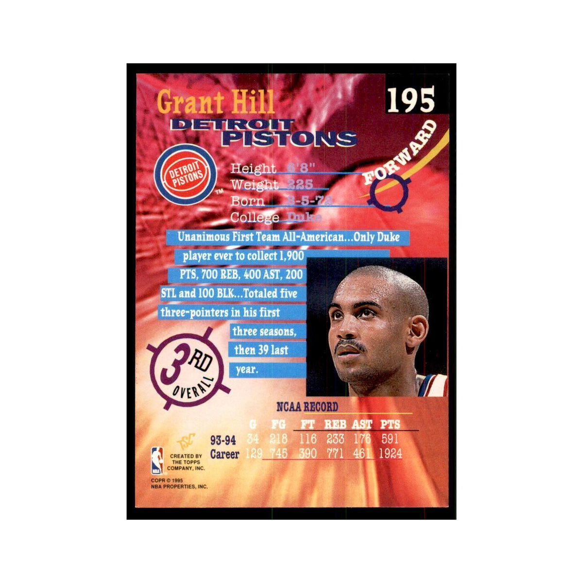 1994 Stadium Club Grant Hill Basketball Cards #195