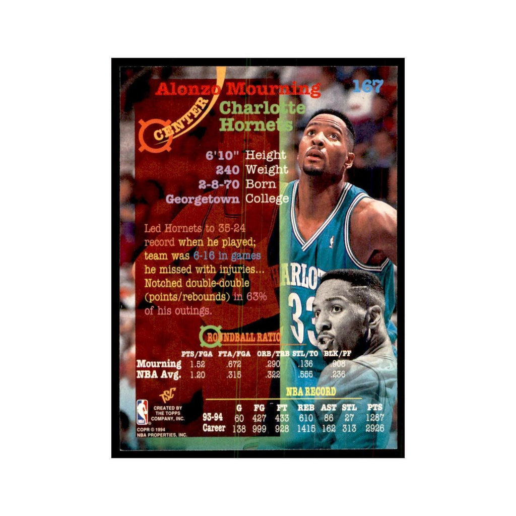 1994 Stadium Club Alonzo Mourning Basketball Cards #167