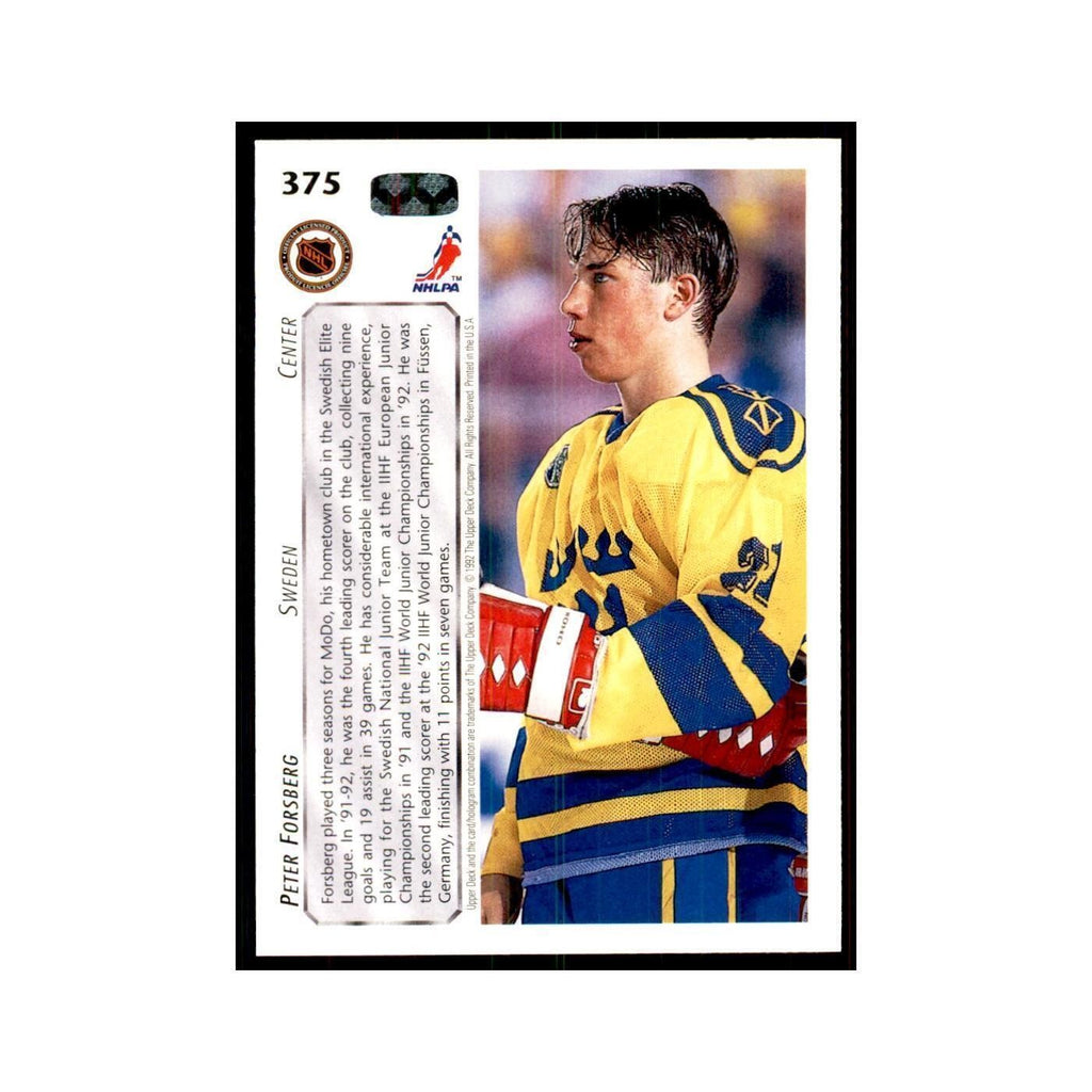 1992 Upper Deck Peter Forsberg Hockey Cards #375