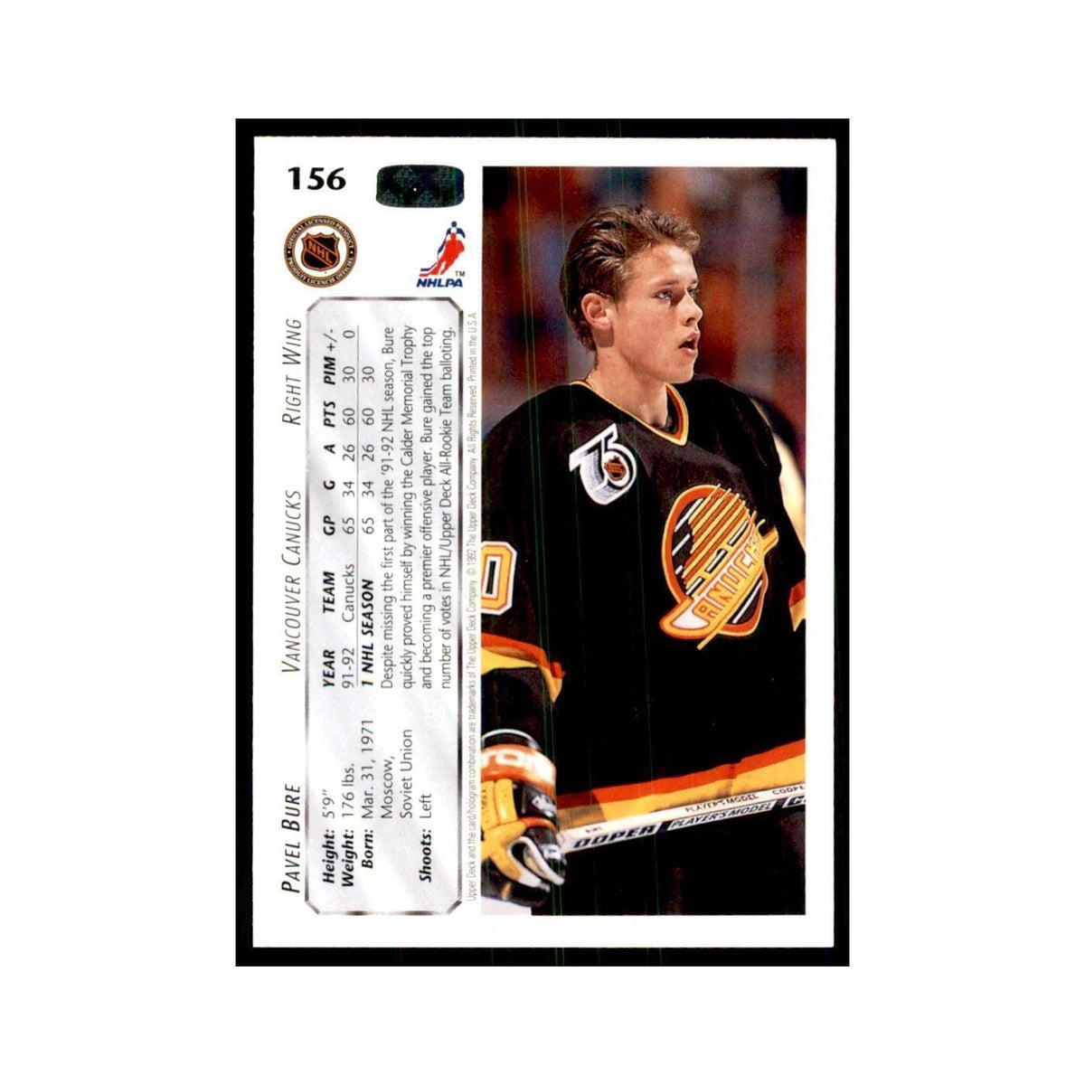 1992 Upper Deck Pavel Bure Hockey Cards #156
