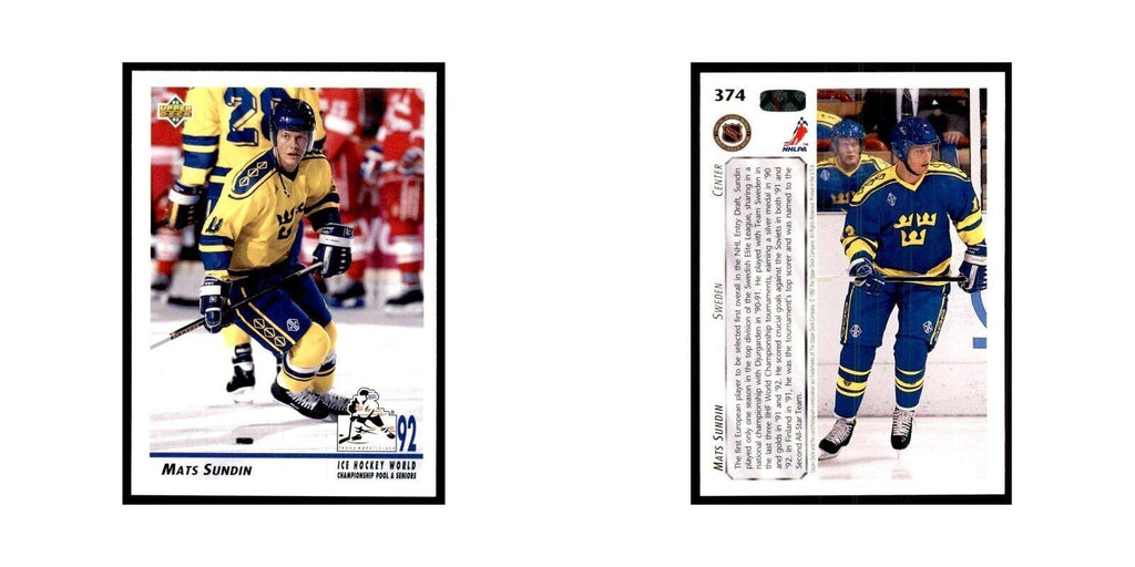 1992 Upper Deck Mats Sundin Hockey Cards #374