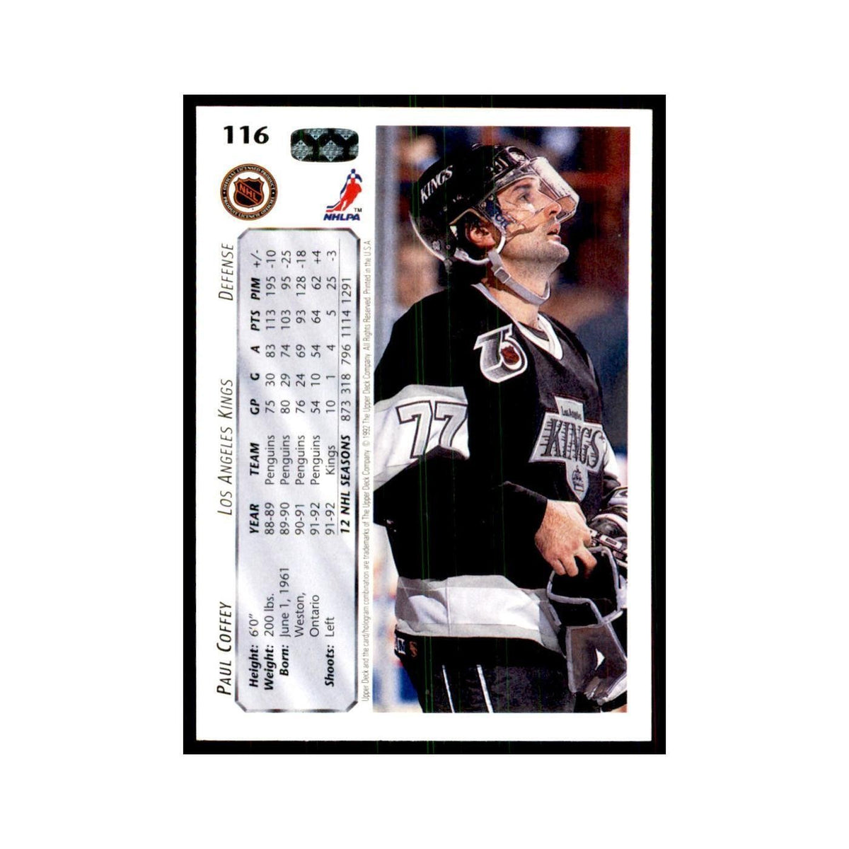 1992 Upper Deck Paul Coffey Hockey Cards #116