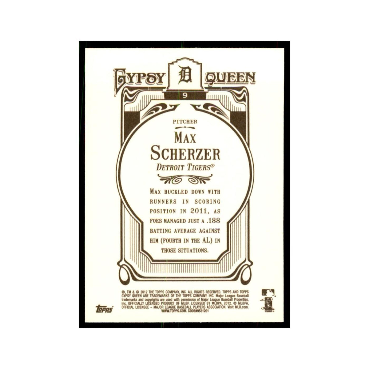 2012 Topps Gypsy Queen Max Scherzer Baseball Cards #9