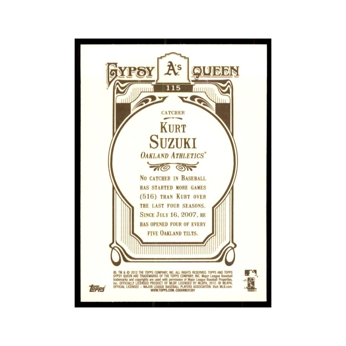 2012 Topps Gypsy Queen Kurt Suzuki Baseball Cards #115