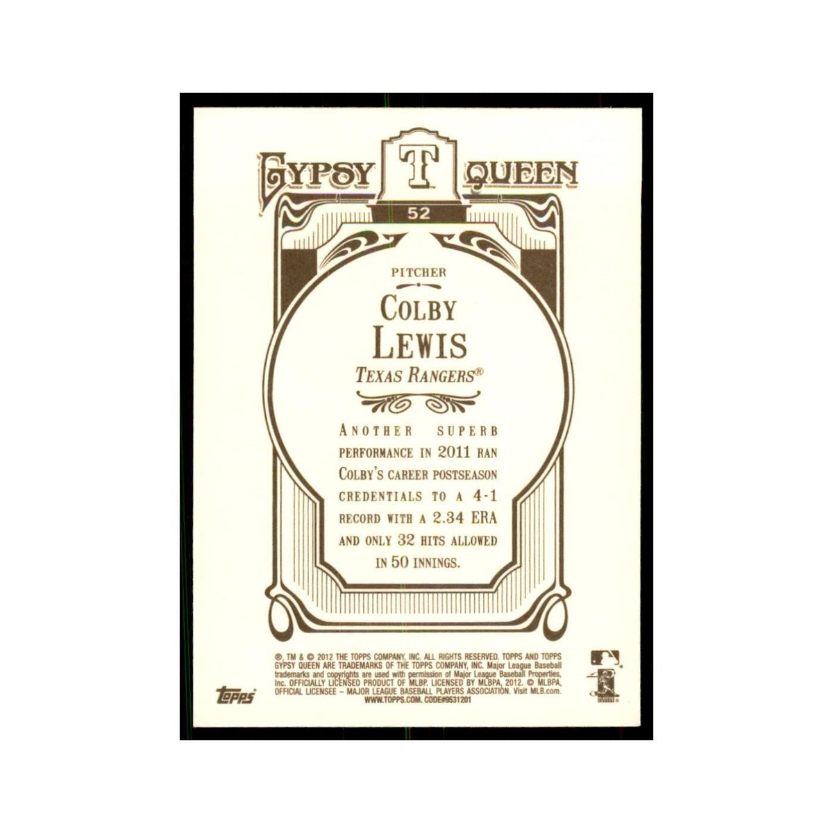 2012 Topps Gypsy Queen Colby Lewis Baseball Cards #52
