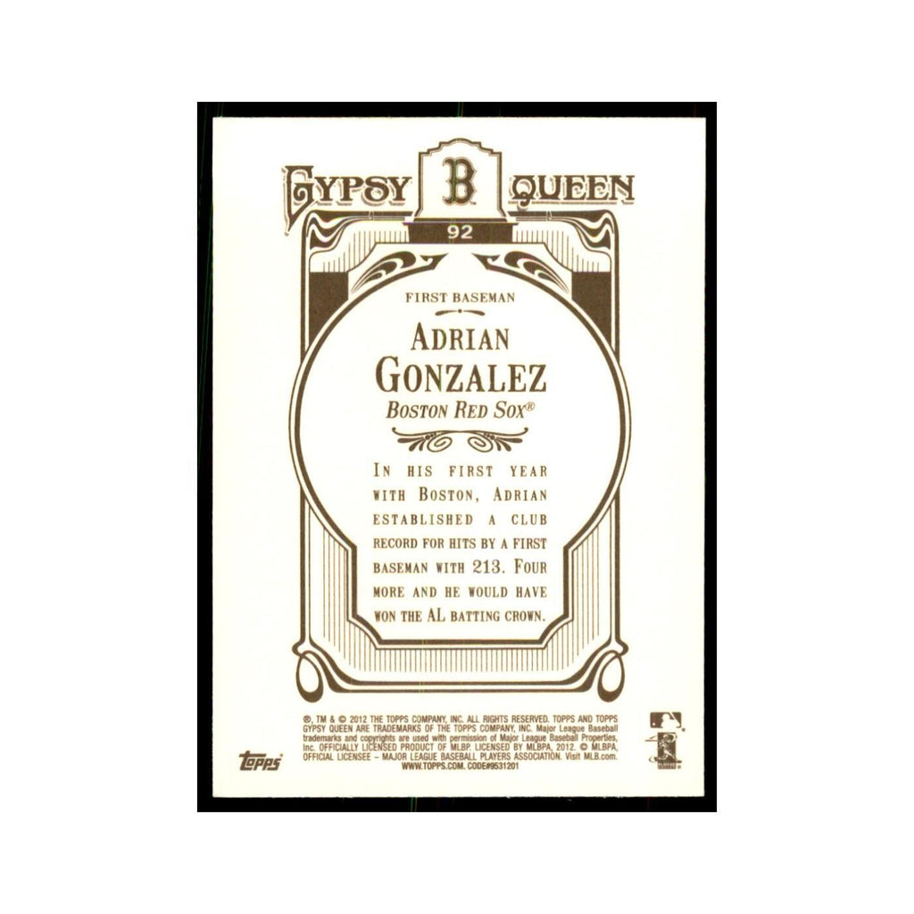 2012 Topps Gypsy Queen Adrian Gonzalez Baseball Cards #92