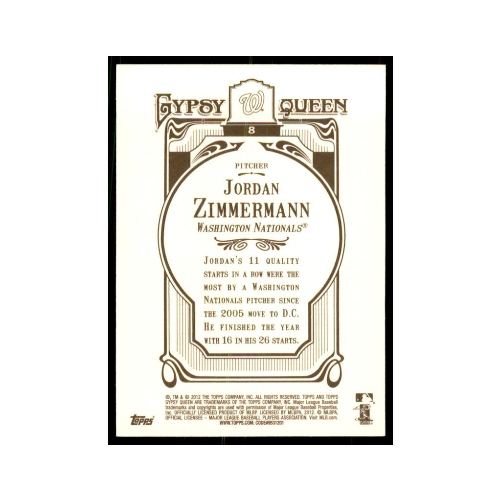 2012 Topps Gypsy Queen Jordan Zimmermann Baseball Cards #8