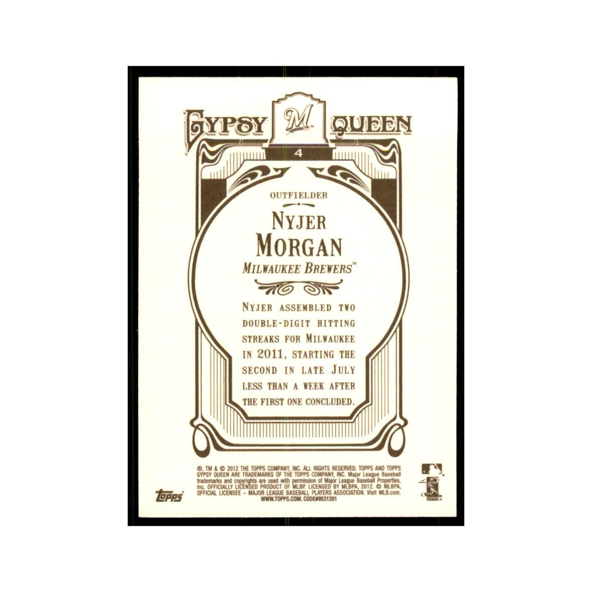 2012 Topps Gypsy Queen Nyjer Morgan Baseball Cards #4