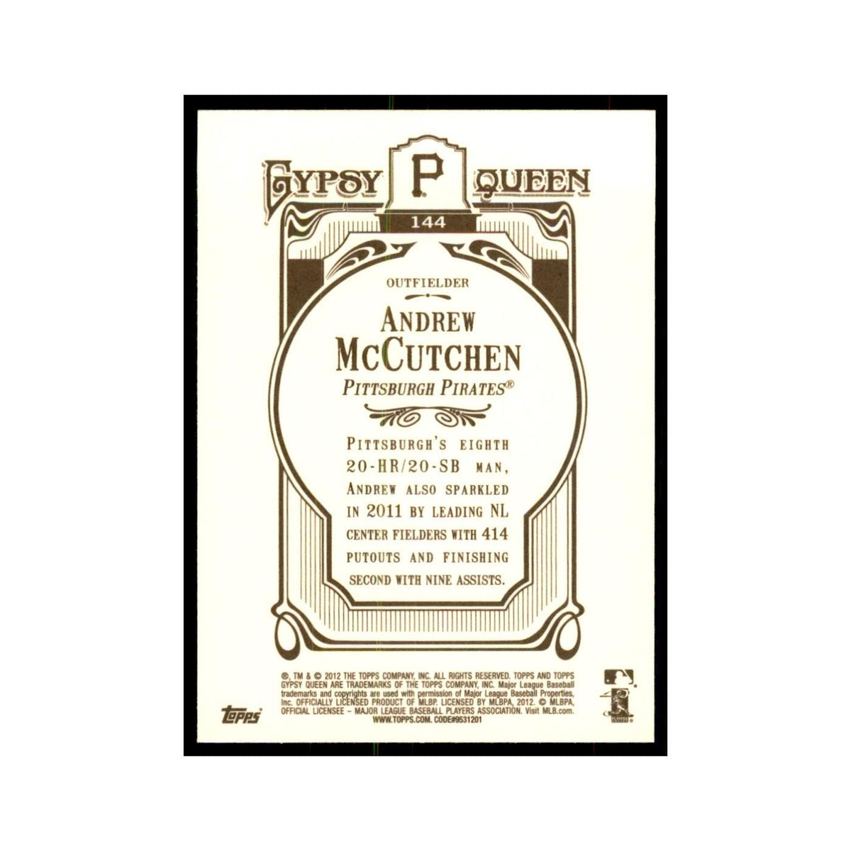 2012 Topps Gypsy Queen Andrew McCutchen Baseball Cards #144