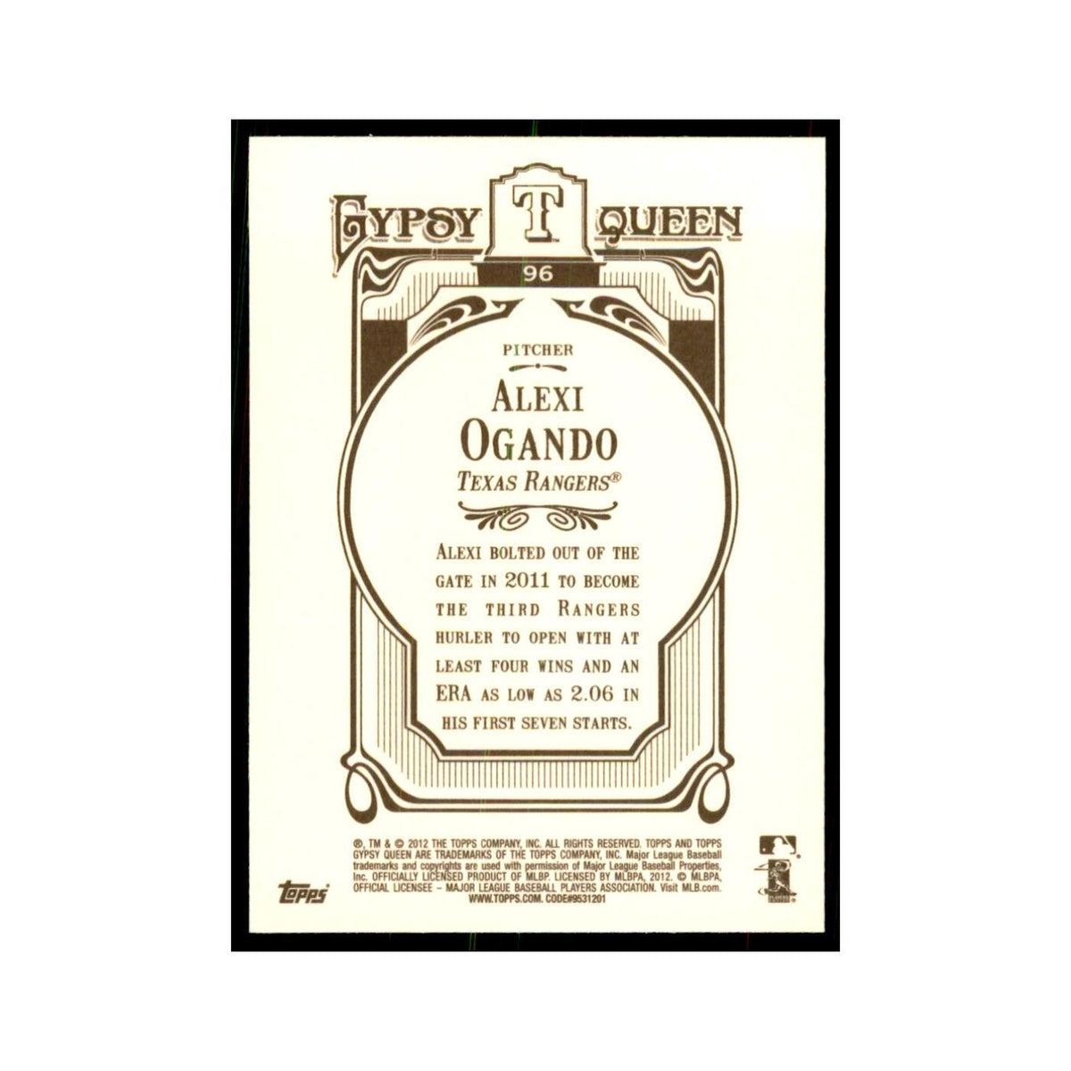 2012 Topps Gypsy Queen Alexi Ogando Baseball Cards #96