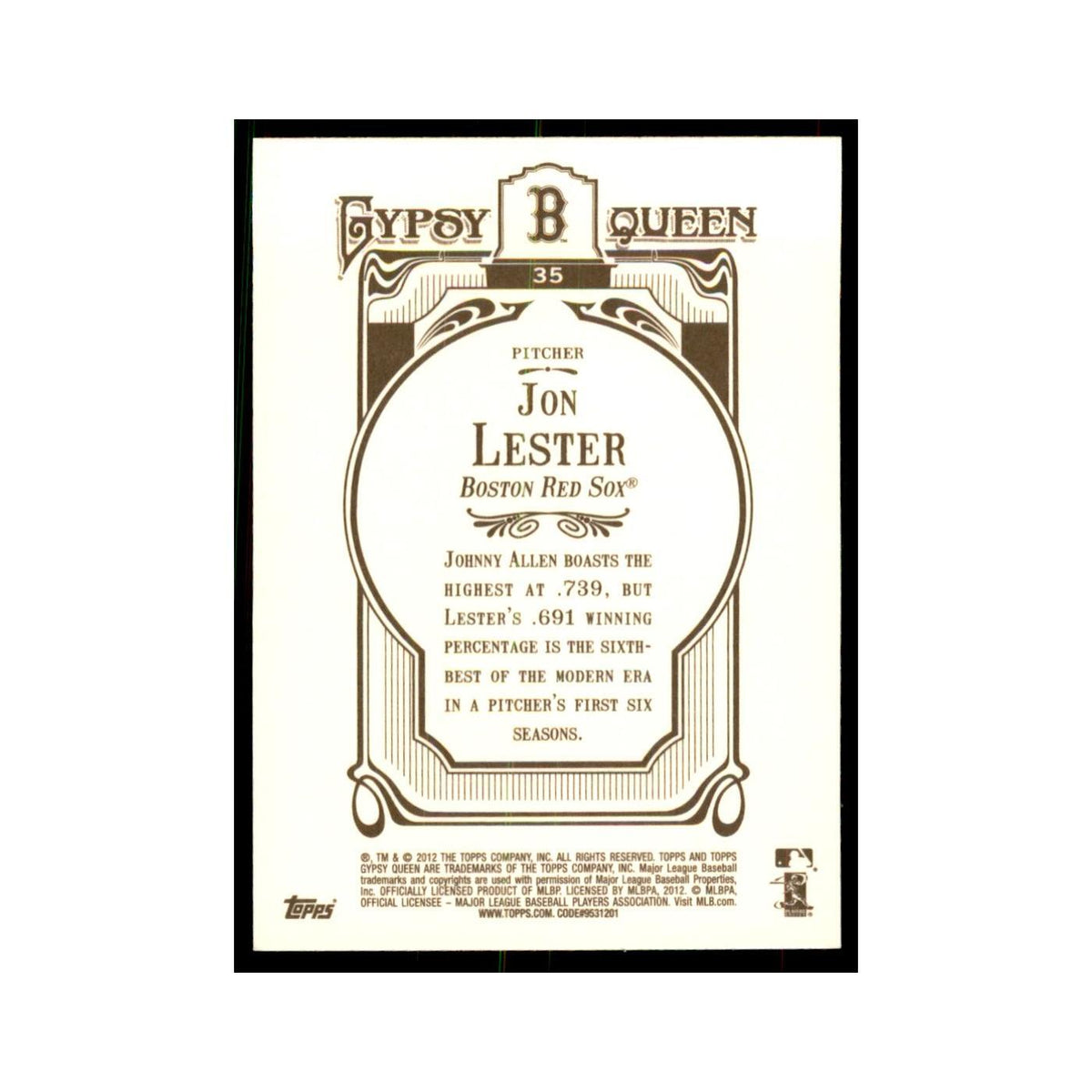 2012 Topps Gypsy Queen Jon Lester Baseball Cards #35