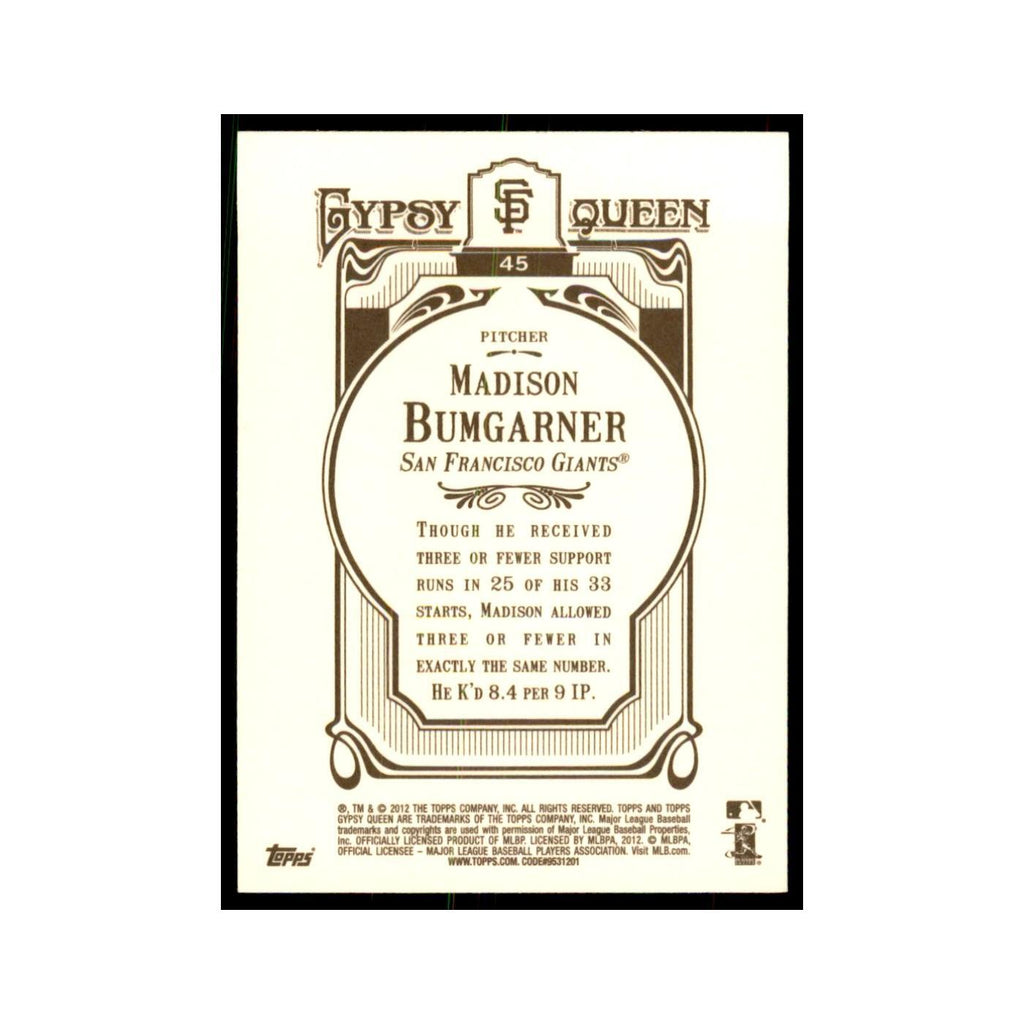 2012 Topps Gypsy Queen Madison Bumgarner Baseball Cards #45