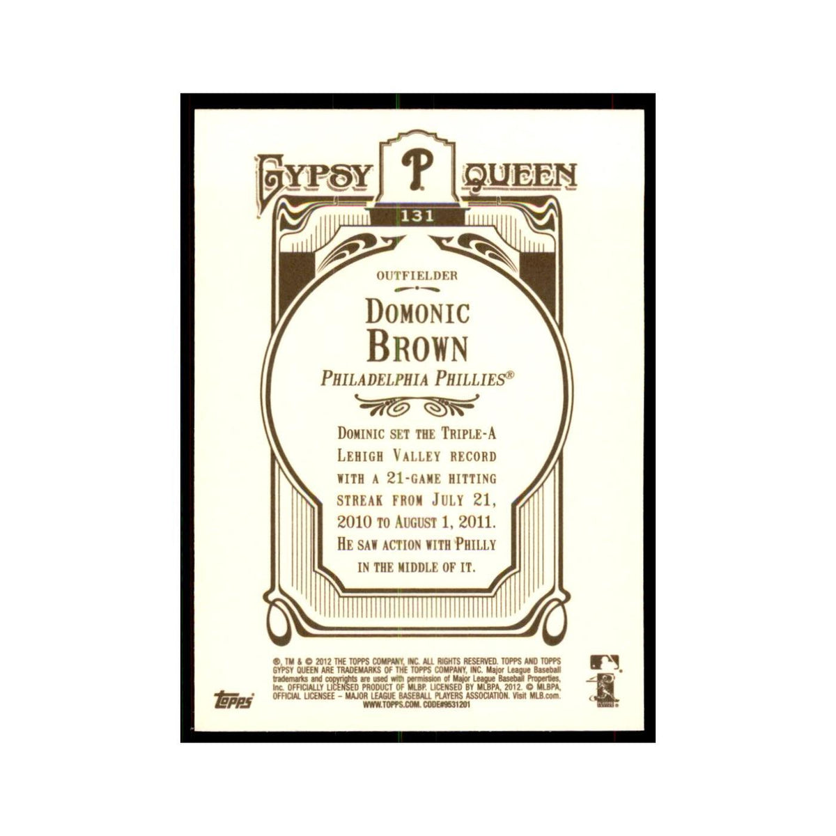 2012 Topps Gypsy Queen Domonic Brown Baseball Cards #131