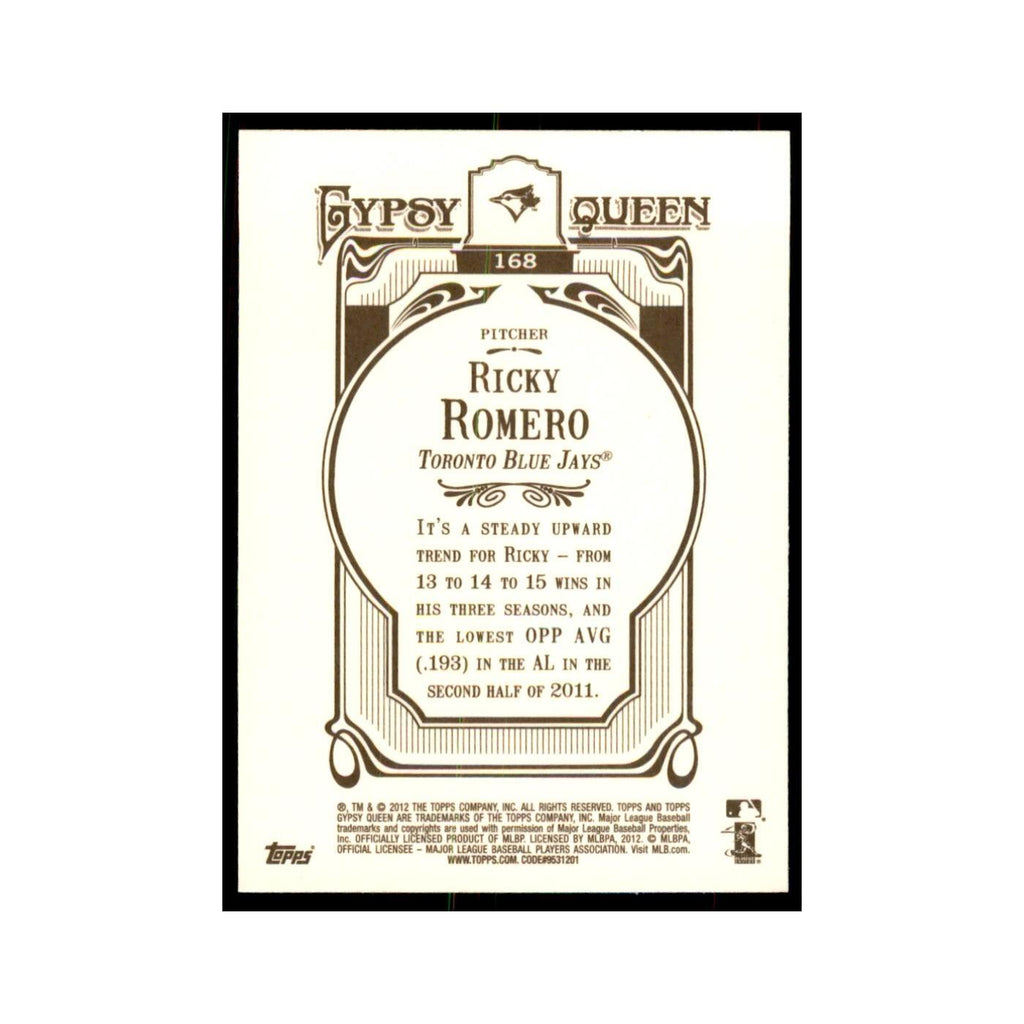 2012 Topps Gypsy Queen Ricky Romero Baseball Cards #168