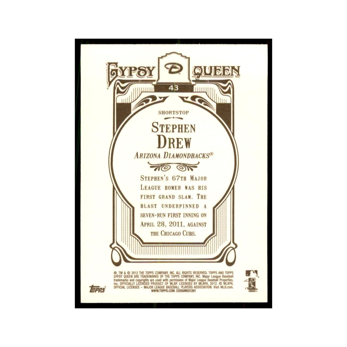 2012 Topps Gypsy Queen Stephen Drew Baseball Cards #43
