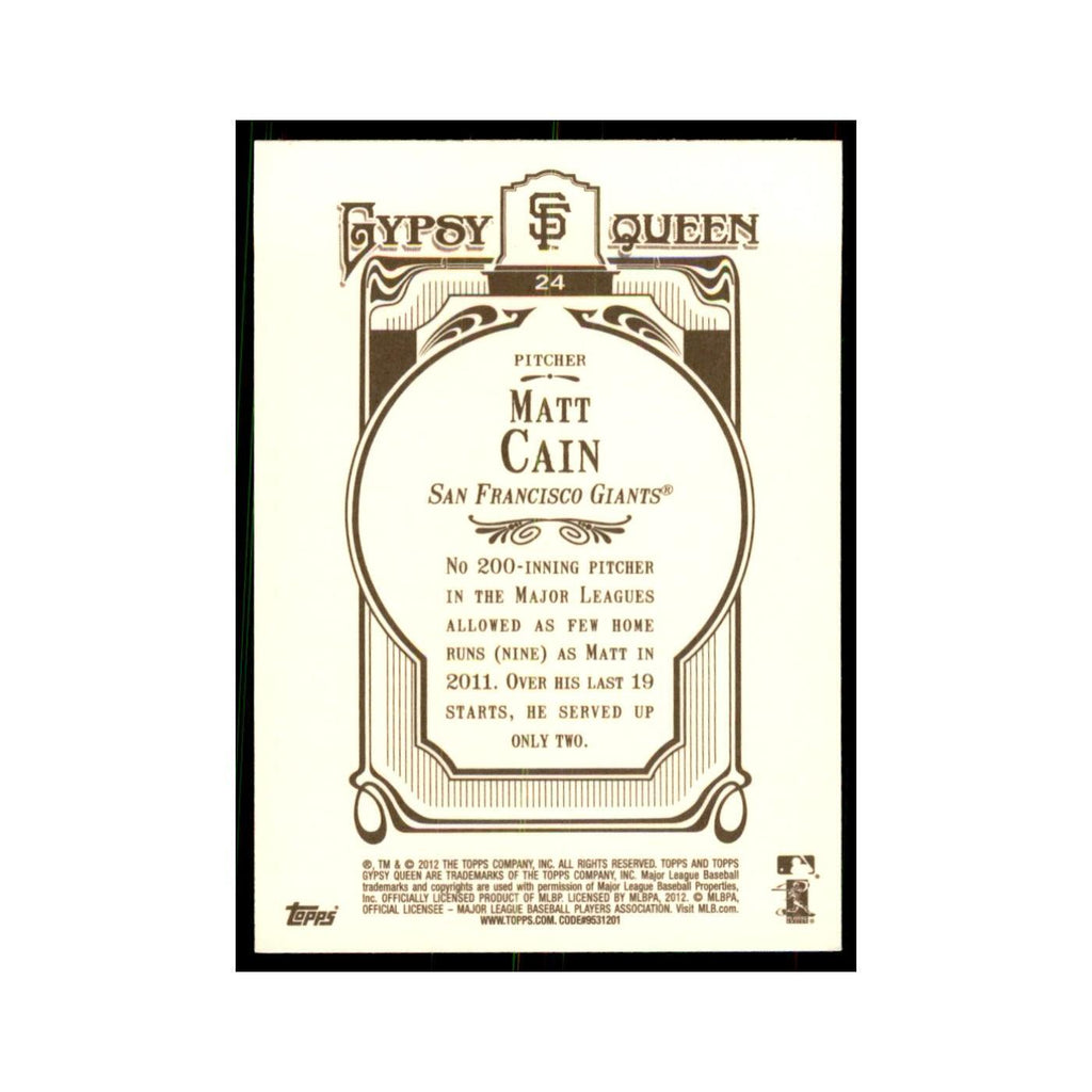 2012 Topps Gypsy Queen Matt Cain Baseball Cards #24