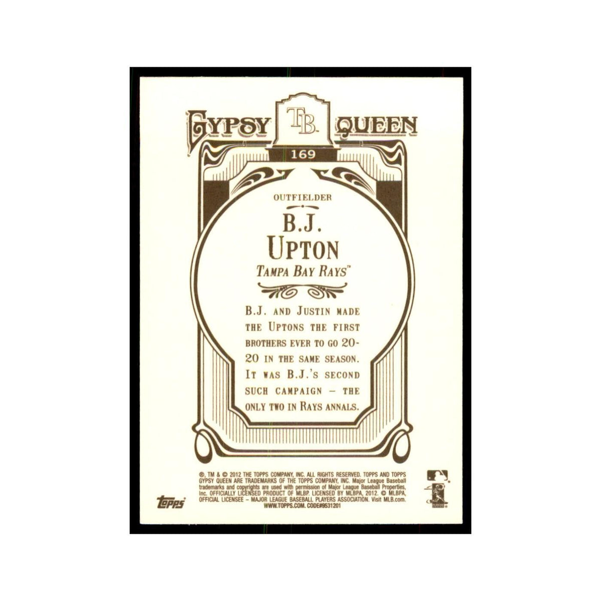 2012 Topps Gypsy Queen B.J. Upton Baseball Cards #169