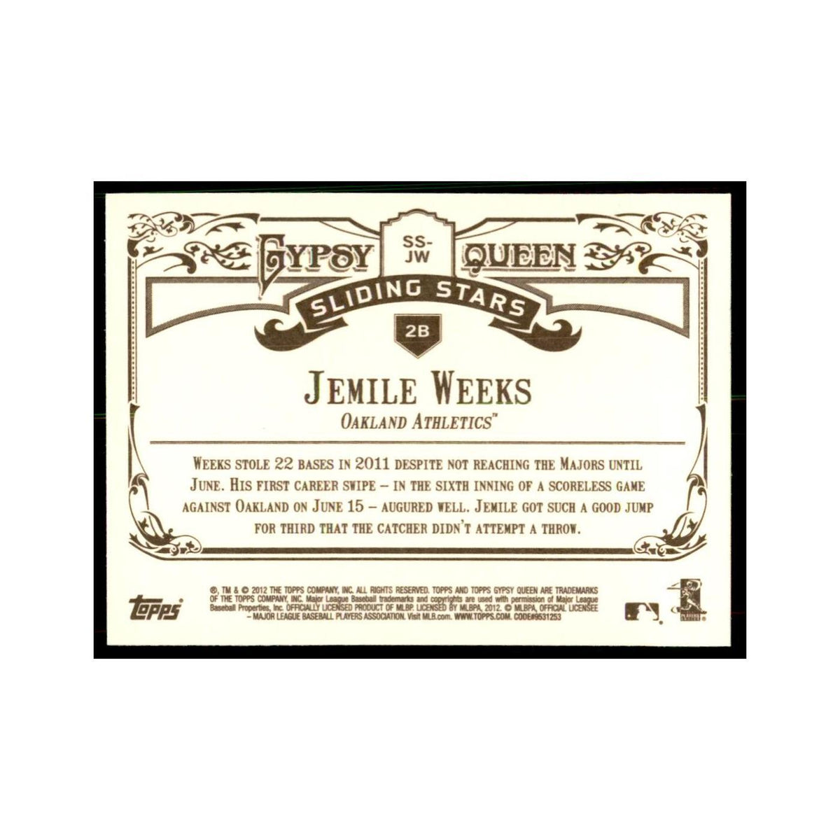 2012 Topps Gypsy Queen Jemile Weeks Baseball Cards #SS-JW