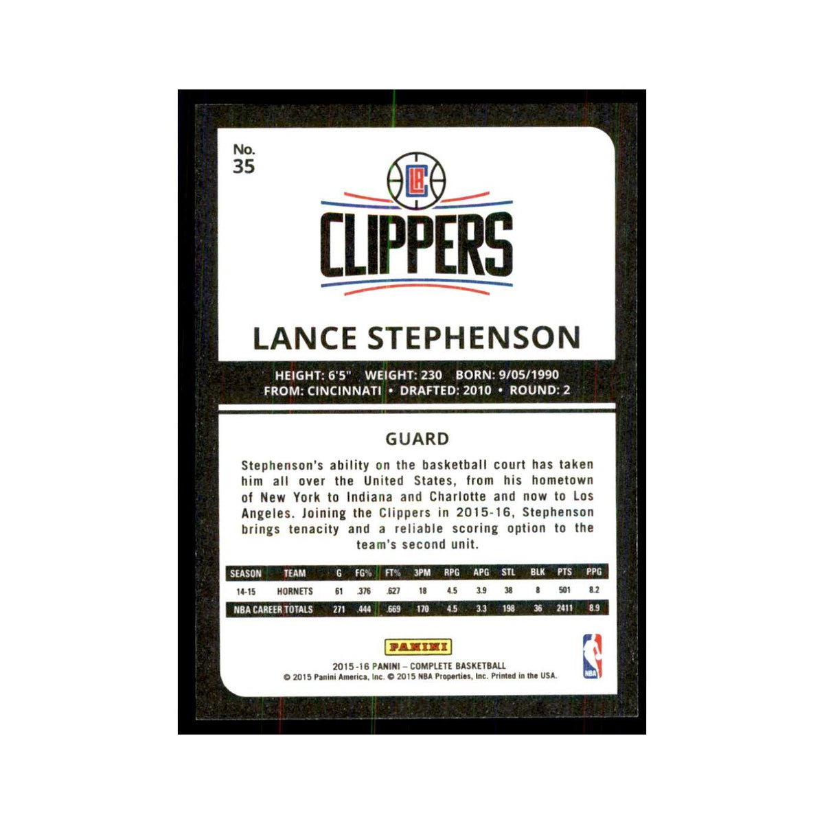2015 Panini Complete Lance Stephenson Clippers #35