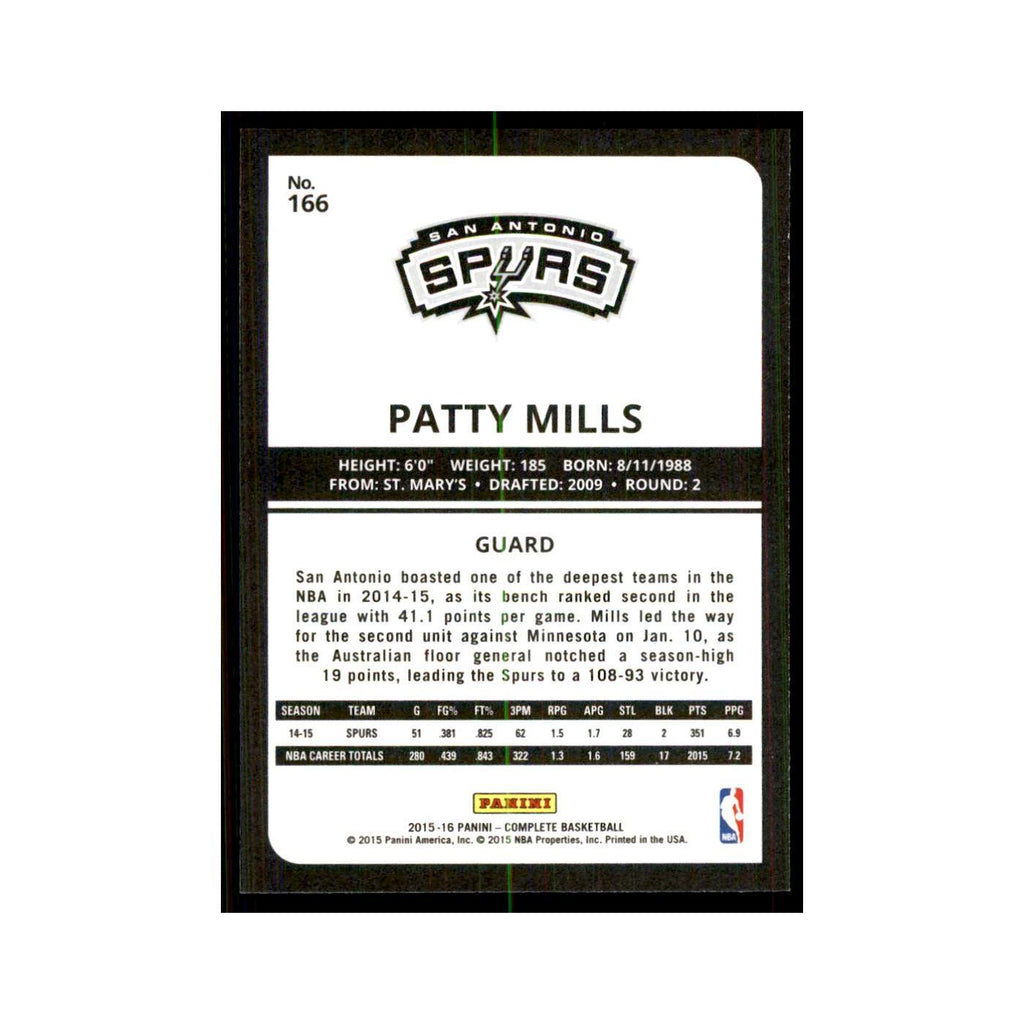 2015 Panini Complete Patty Mills Spurs #166