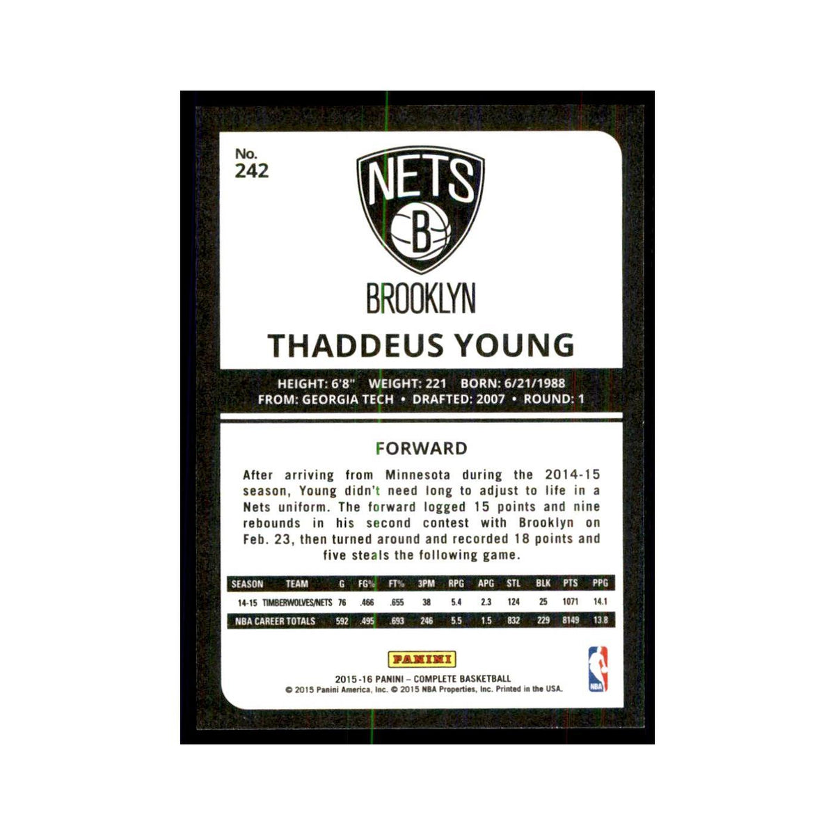 2015 Panini Complete Thaddeus Young Nets #242