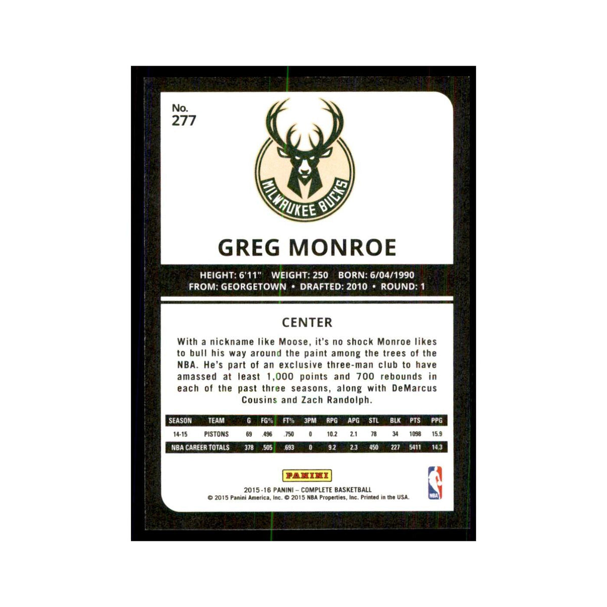 2015 Panini Complete Greg Monroe Bucks #277