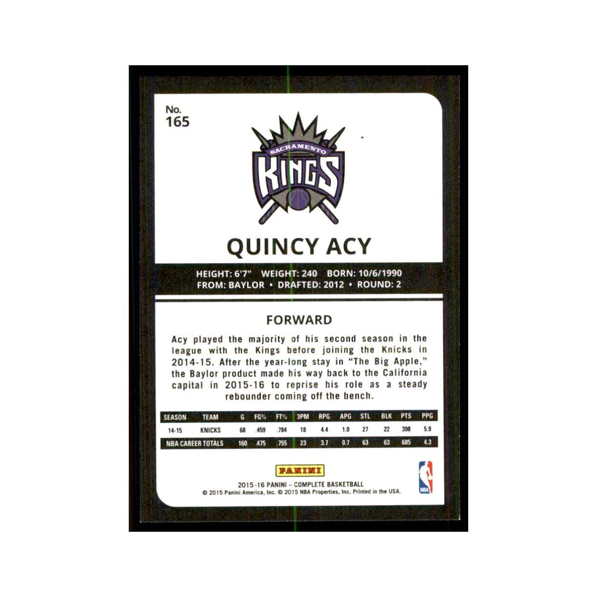 2015 Panini Complete Quincy Acy Kings #165