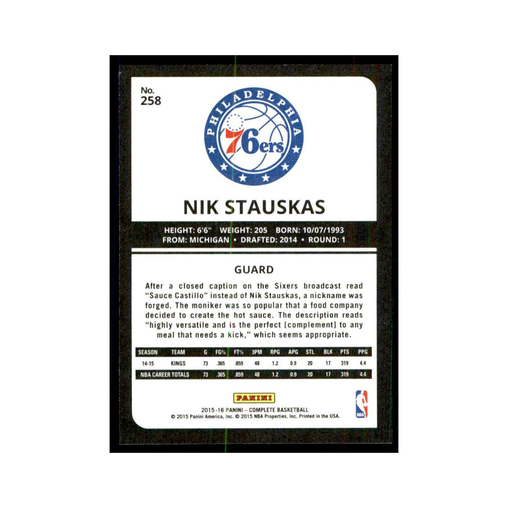 2015 Panini Complete Nik Stauskas 76ers #258