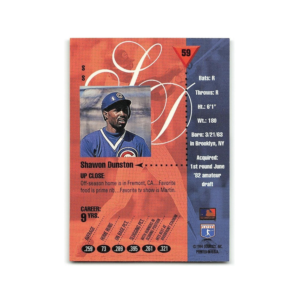 Shawon Dunston 1994 Studio #59 Chicago Cubs Baseball Card NM