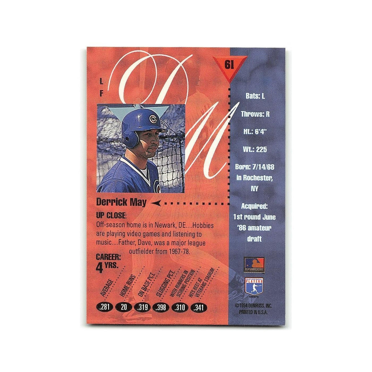 Derrick May 1994 Studio #61 Chicago Cubs Baseball Card NM