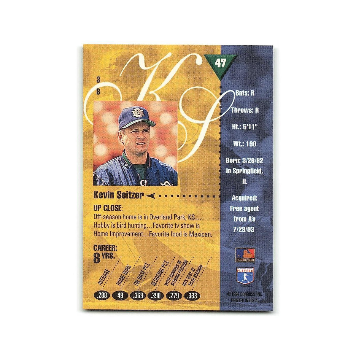 Kevin Seitzer 1994 Studio #47 Milwaukee Brewers Baseball Card NM