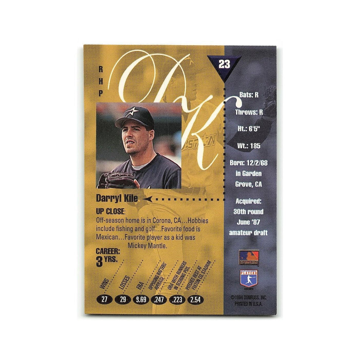Darryl Kile 1994 Studio #23 Houston Astros Baseball Card NM