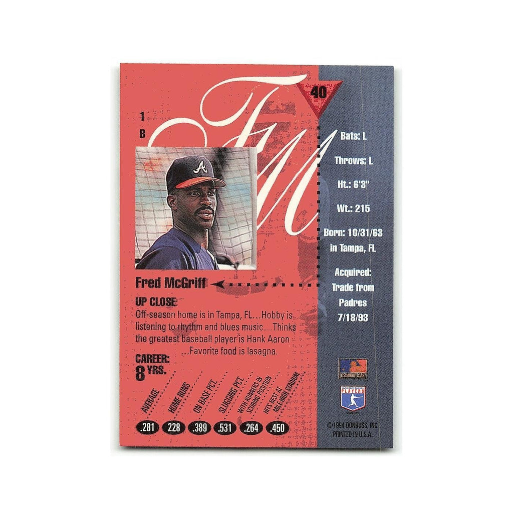 Fred McGriff 1994 Studio #40 Atlanta Braves Baseball Card NM