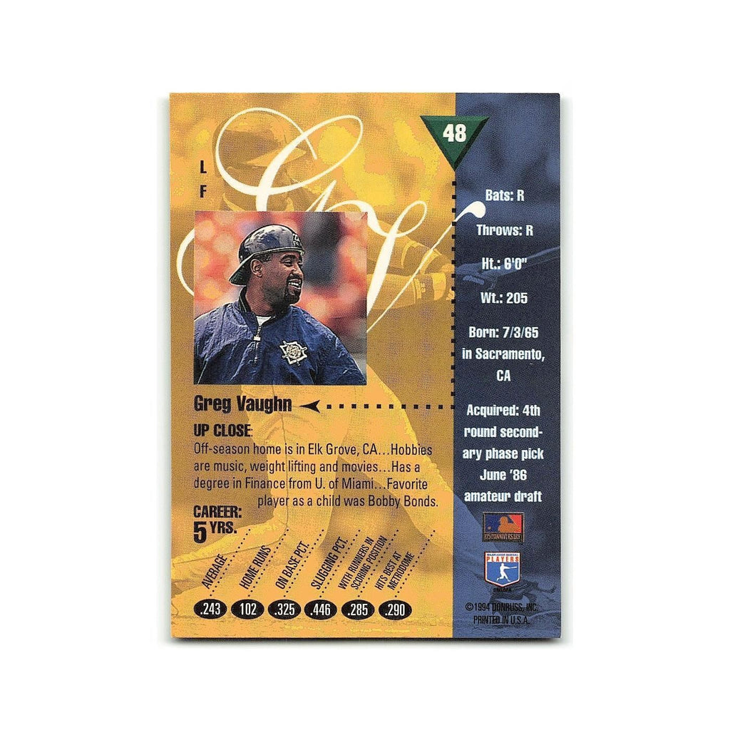 Greg Vaughn 1994 Studio #48 Milwaukee Brewers Baseball Card NM