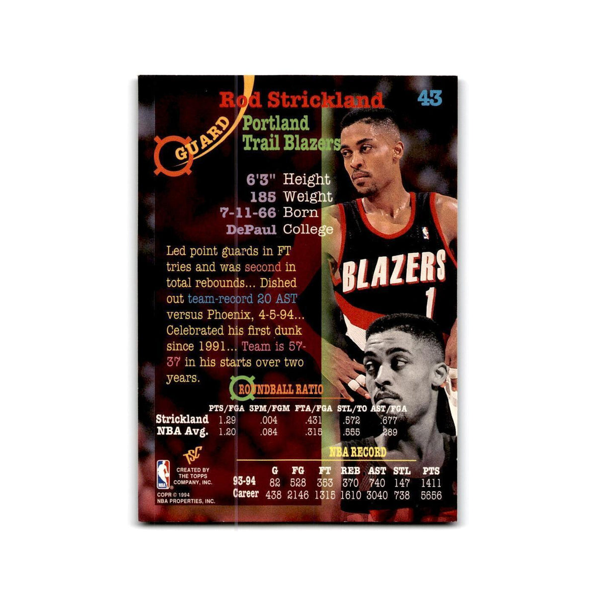 1994 Topps Stadium Club Rod Strickland Blazers #43